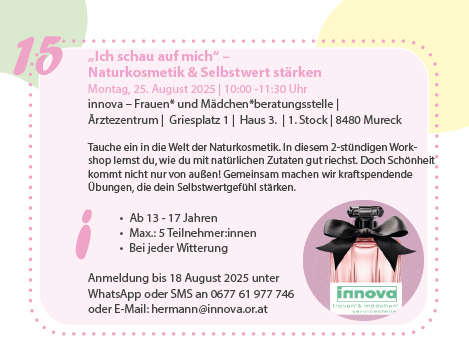 Ferien(s)pass - „Ich schau auf mich“ –  Naturkosmetik & Selbstwert stärken