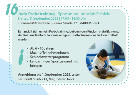 Ferien(s)pass - Judo Probetraining - Sportunion Judoclub Eichfeld