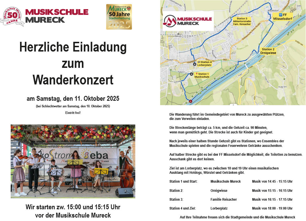 Jubiläumsjahr - Wanderkonzert mit der Musikschule Mureck