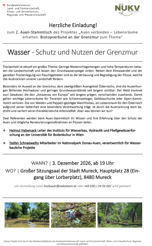 2. Auen-Stammtisch - WASSER - Schutz und Nutzen der Grenzmur